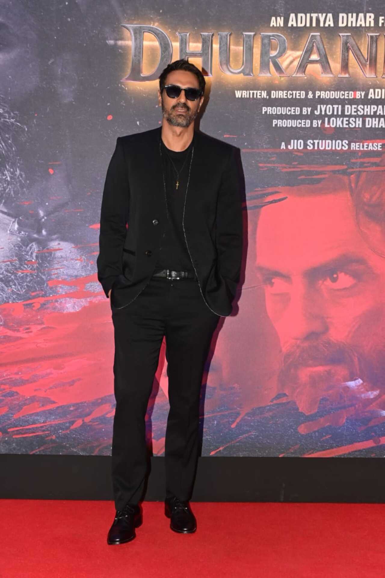 Arjun Rampal was seen dressed in an all black outfit for the trailer launch of his film Dhurandhar